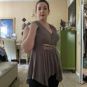 EUC Anthropologie Deletta Brown Cap Sleeve Top M